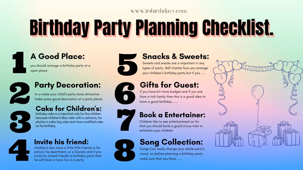 happy birthday party planning checklist.